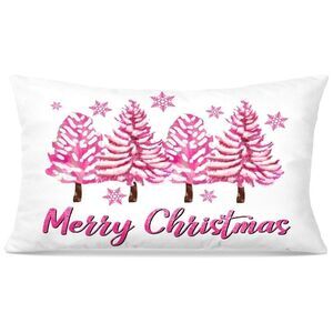 ❄️ Merry Christmas (Pink Trees)Pillow Cover